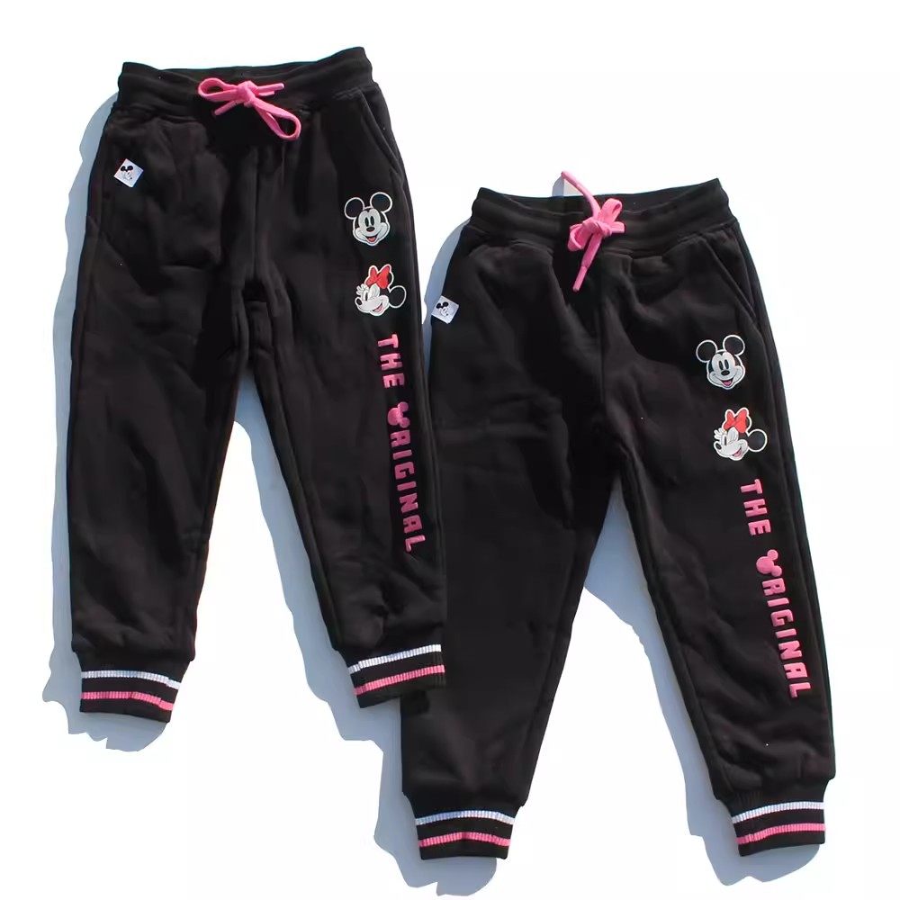 4-10岁外贸原单儿童长裤秋冬米奇米妮衣服儿童黑色裤子女童加绒