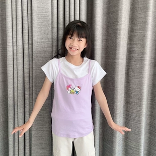 外贸女童套装夏季吊带短袖两件套hello kitty衣服儿童夏天套装