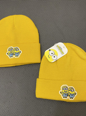 外贸尾货黄色帽子针织小黄人帽子Minion男童帽子秋冬女宝可爱帽子