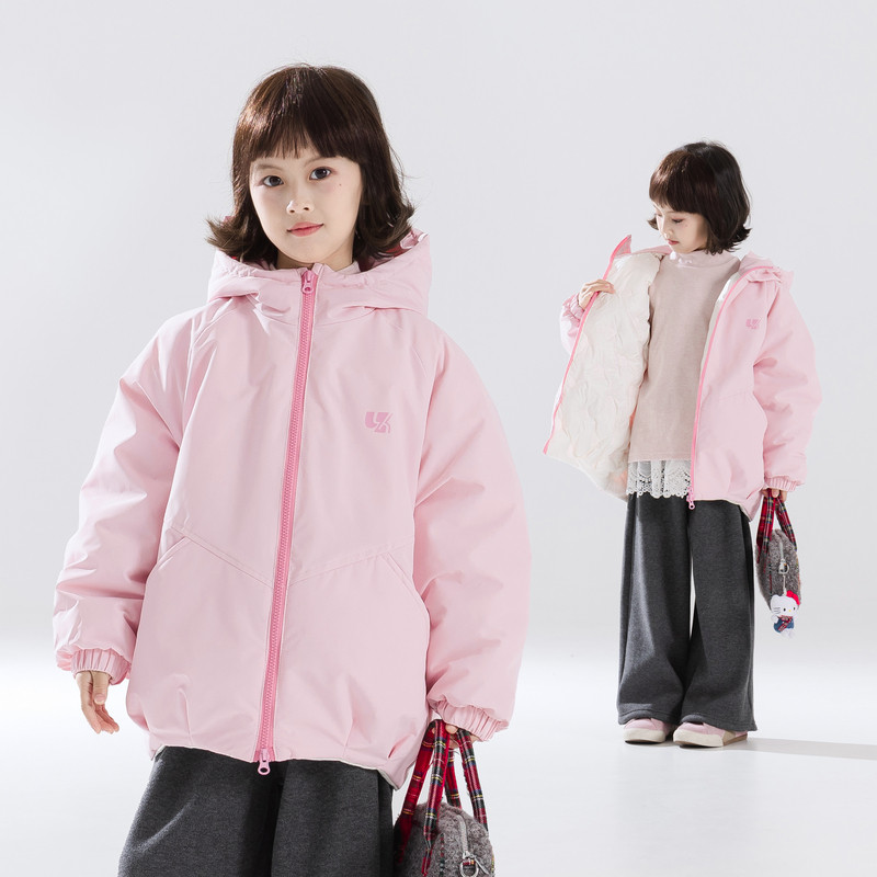 冬装新款女童棉服外套中大儿童装冬季加厚保暖棉衣纯色连帽棉袄