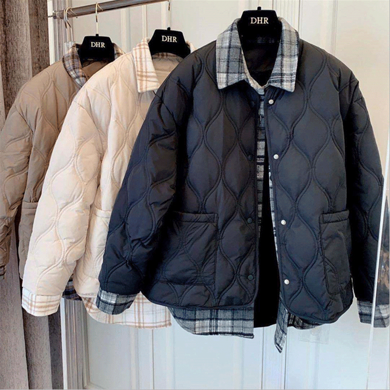 菱格设计感小众衬衫假两件棉服