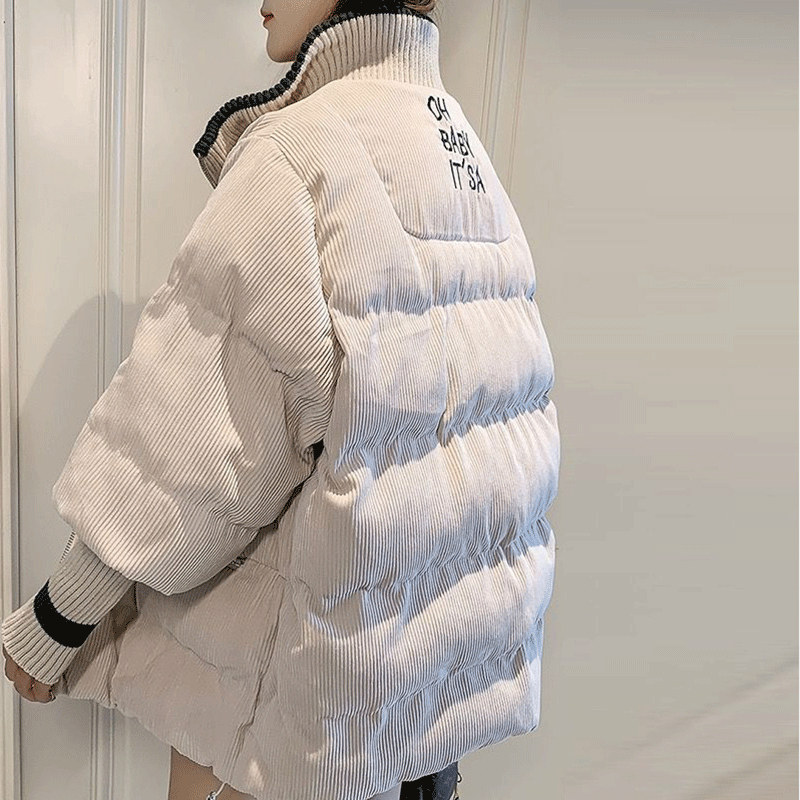 冬季灯芯绒棉服女设计感小众2024韩版宽松加厚小棉袄学生短款外套