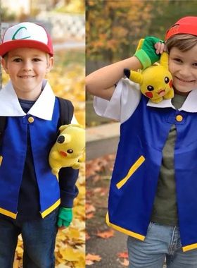 Cartoon Anime Ash Ketchum Trainer Blue Jacket Costume P-Poke