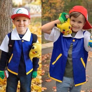 Cartoon Anime Ash Ketchum Trainer Blue Jacket Costume P-Poke