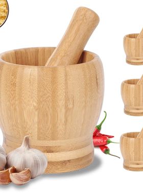 Leeseph Bamboo Mortar and Pestle Set, Garlic Grinder, Herb S