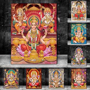 India Elephant Temple Painting Ganesha Gold Hindu God