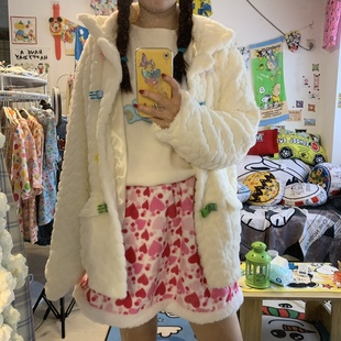 自制毛绒秋冬爱心软妹千禧甜心辣妹可爱复古日系松紧腰半身裙短裙