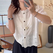 女夏新款 衬衫 韩版 刺绣高级感百搭小个子大码 上衣 法式 女装 镂空短袖