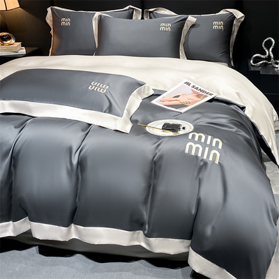 夏季冰丝四件套被套2024新款高级感水洗真丝床上用品被罩床单床笠