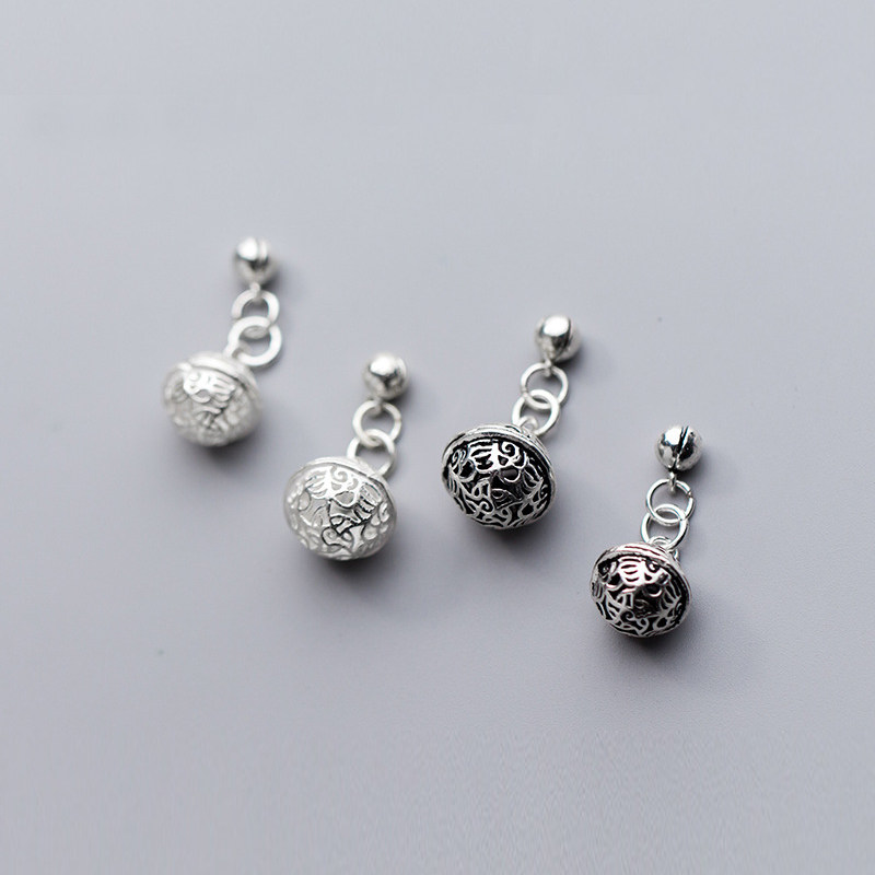 925银铃铛挂件复古镂空吊坠手工diy饰品配件编制红绳手链串珠材料