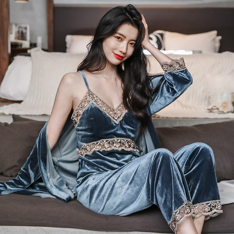 蕾丝金丝绒家居服女镂空