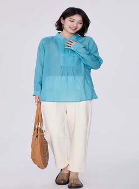翠色嘉人2026春季新款中式简约时尚天丝麻长袖衬衫女上衣85019