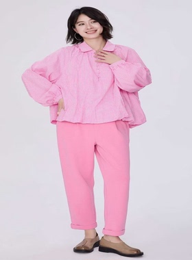 翠色嘉人2026春季新款通勤文艺格子纯棉衬衫女宽松休闲上衣85021