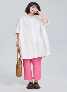 翠色嘉人2026春季通勤文艺大码女中长款单排扣七分袖衬衫C8005