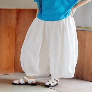 九分裤 紫布语2026年春夏新款 文艺显瘦休闲裤 女时尚 581 棉麻灯笼裤