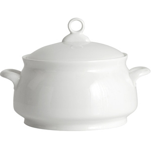 纯白骨瓷9英寸品k锅双耳汤碗带盖子大号家用陶瓷汤锅大汤盘白瓷汤