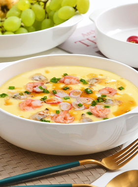 骨瓷双耳汤碗家用空气炸锅烤碗陶瓷蒸蛋羹专用碗蒸蛋碗深盘子菜盘