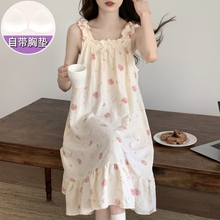 女吊带胸垫梭织棉卡通睡衣夏天甜美可爱外穿春秋款 家居服 睡裙夏季