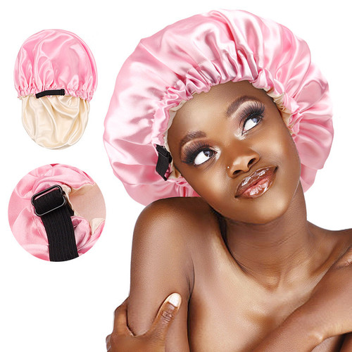 双层色丁加大可调节睡帽大码satin double side Bonnet Hair Cap