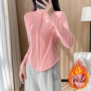 秋冬加绒加厚双面德绒瑜伽运动休闲修身 保暖拉链立领短外套上衣女