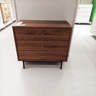 宜家国内代购拉曼斯三斗抽屉柜客厅卧室收纳储物柜褐色胡桃木纹色