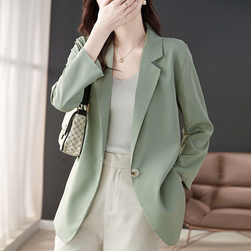 薄款绿西装外套女2026新款韩版休闲小西服高级感气质上衣显瘦春秋