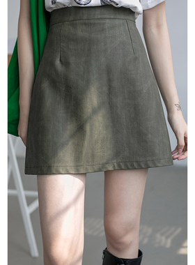 EGGKA复古小皮裙女高腰显瘦包臀半身裙秋冬2021新款黑色a字短裙