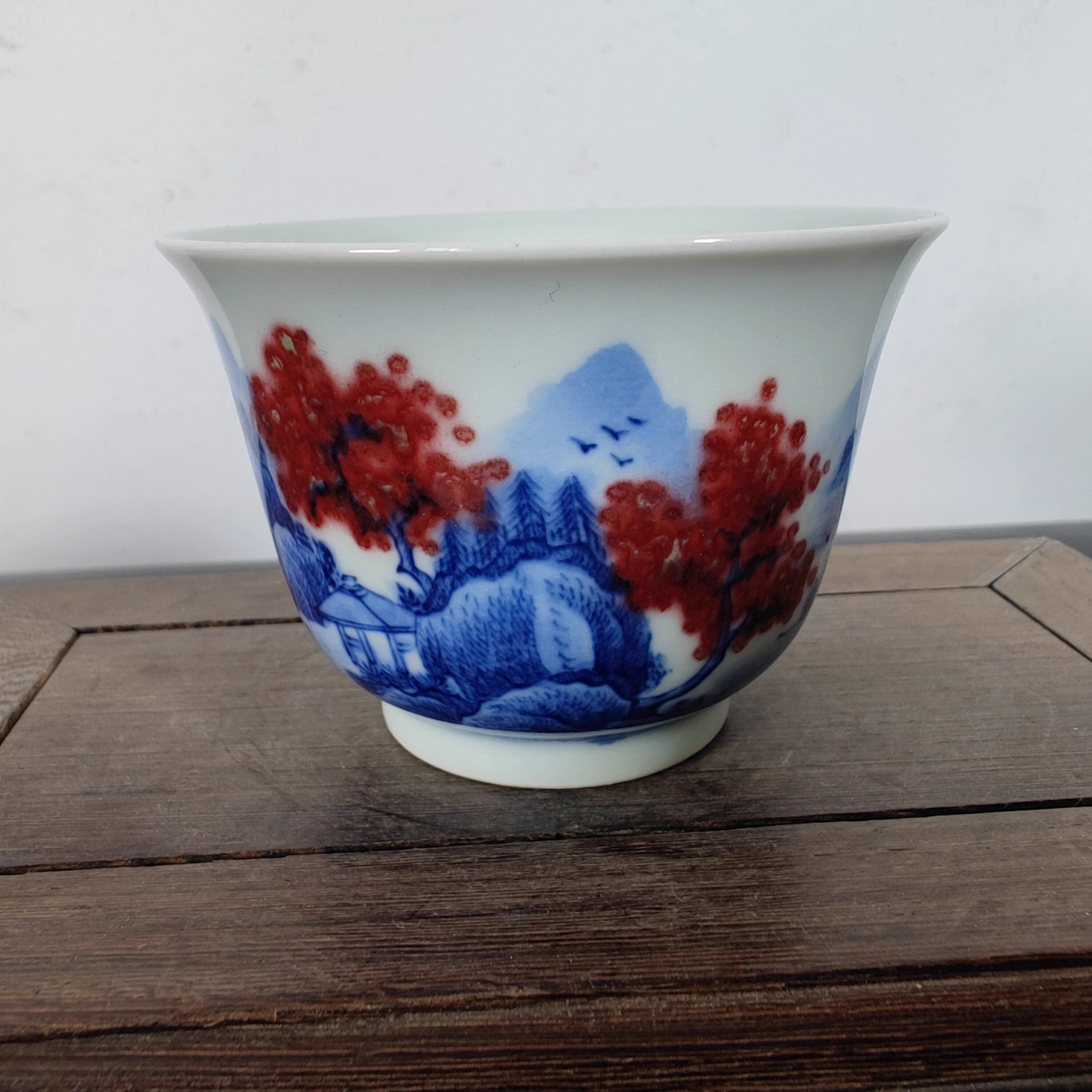 景德镇厂货瓷器手拉胚手绘原矿青花山水杯岩茶杯主人杯
