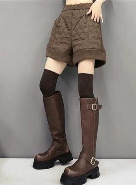 文艺复古中式夹棉裤子女2025新款秋冬季洋气简约通勤休闲小众短裤