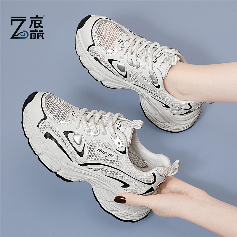 莆田纯原老爹鞋女款2025春夏新款休闲厚底女鞋增高银色爆款休闲运
