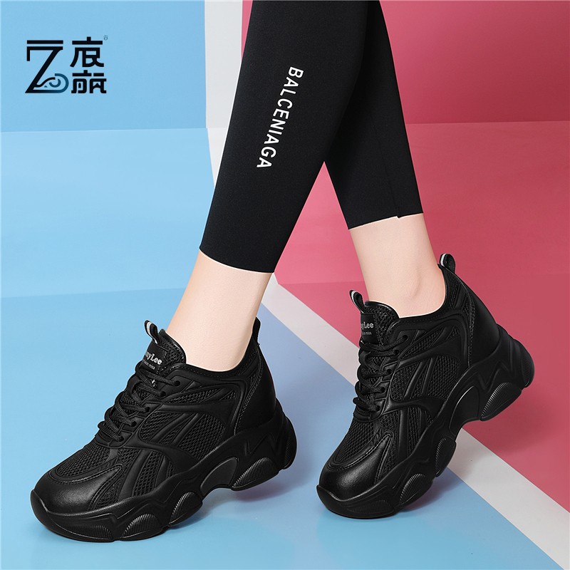 莆田纯原内增高女鞋2025年夏季新款透气老爹鞋厚底网面小个子运动