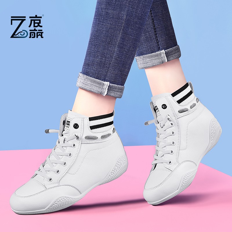 莆田纯原软底高帮单鞋女运动休闲2025春秋款真皮小白鞋舒适旅游跑