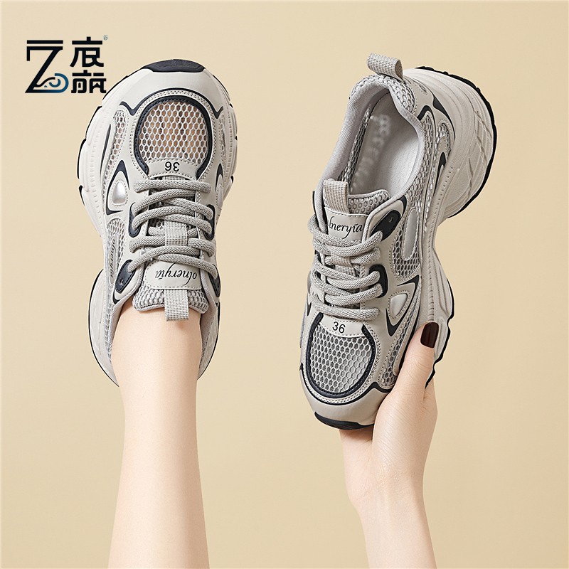 莆田纯原网面透气老爹鞋女2025春夏季新款厚底增高女鞋软底防滑休