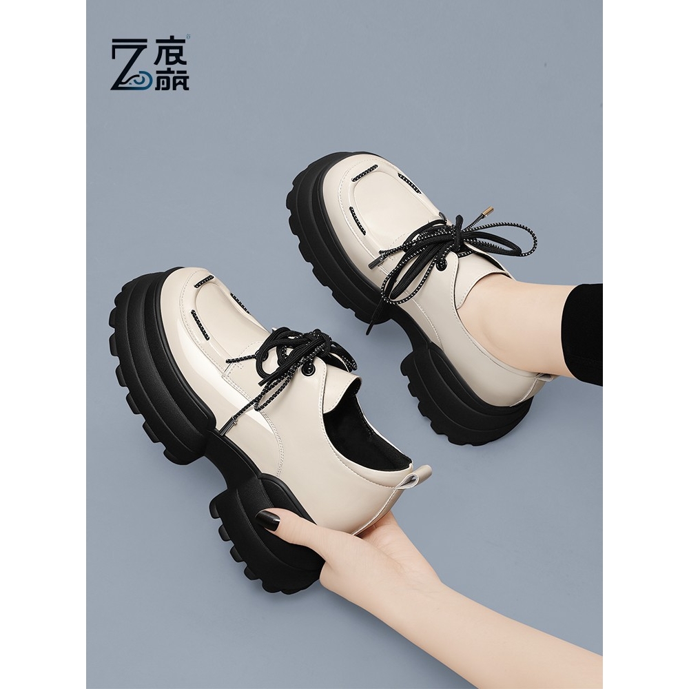 莆田纯原厚底乐福鞋真皮女2025早春配裙子高跟英伦风单鞋黑色漆皮