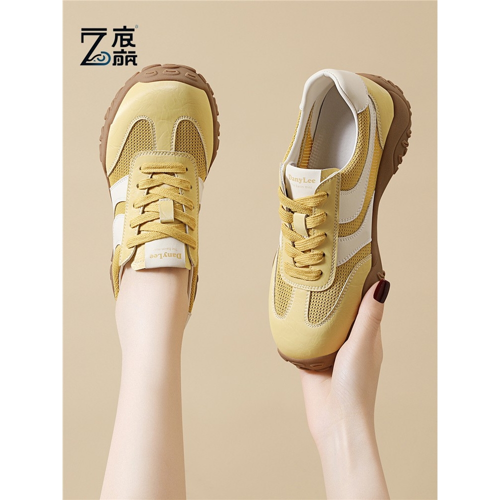 莆田纯原牛皮韩系百搭休闲运动鞋小个子内增高德训鞋春夏新款黄色