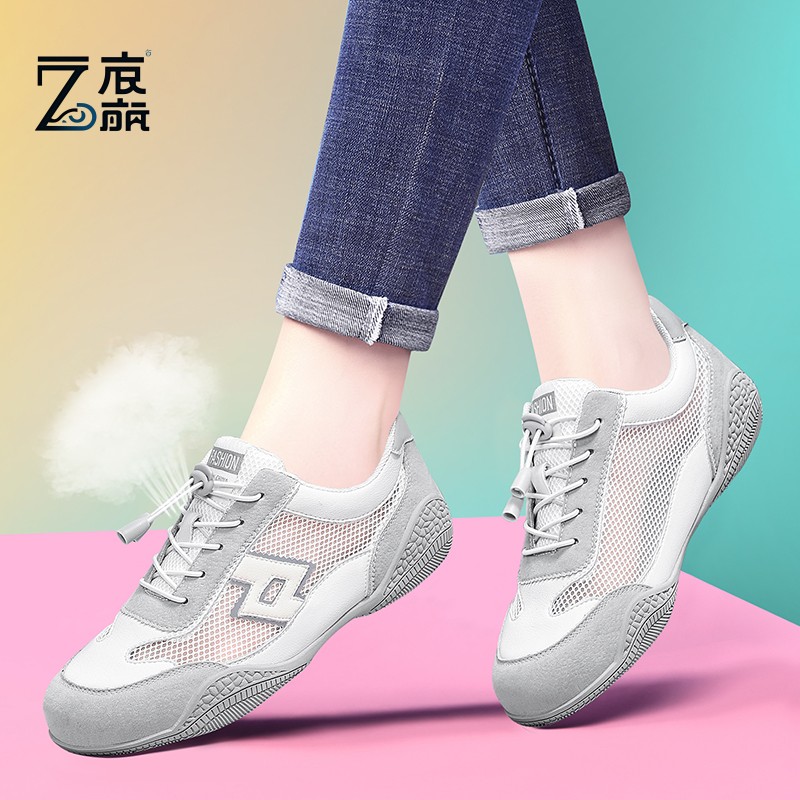 莆田纯原真皮女鞋新款2025新款夏季网面透气运动休闲小皮鞋平底旅