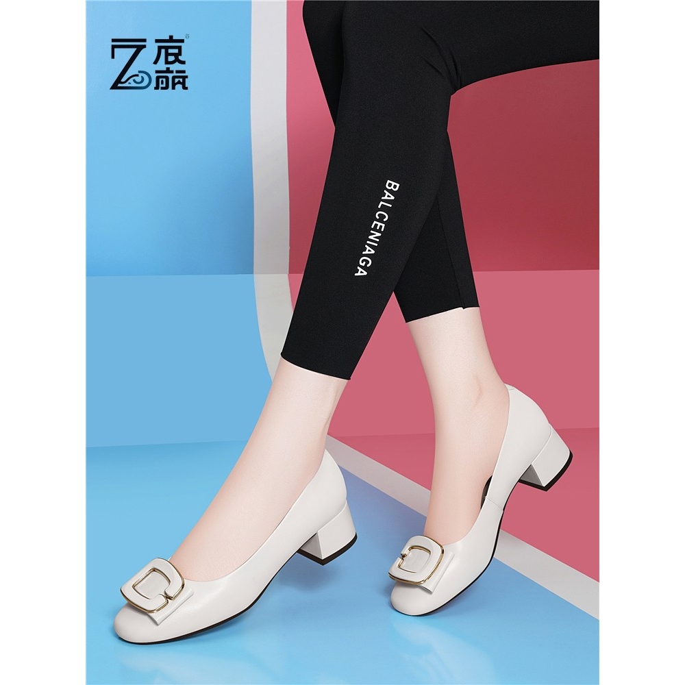 莆田纯原真皮坡跟单鞋女鞋2025新款春季防滑中跟百搭软底软皮中年