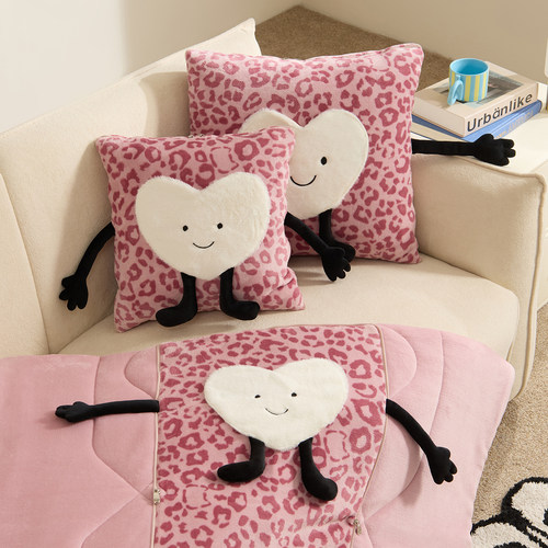 爱心情侣款抱枕被加厚两用靠垫