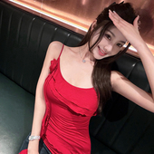 韩雨嘉不规则无袖 辣妹上衣 荷叶边收腰显瘦短款 吊带背心女夏季 新款