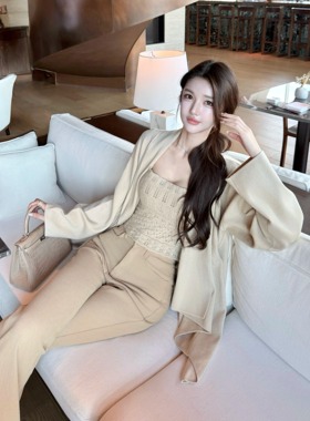 韩雨嘉【柔米色系】镂空Lp针织吊带 松弛韩女针织开衫套装