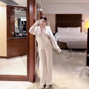 韩雨嘉【私服绞花裤】480G复合奥粒绒宽松肌理直筒裤女休闲长裤子