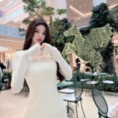 韩雨嘉 气质简约针织打底衫 极简显瘦 弧度下摆含绵羊毛V领