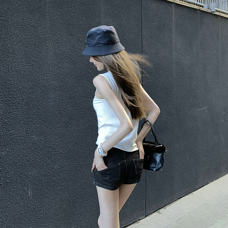 韩雨嘉低腰包臀牛仔短裤女夏季美式复古修身热裤性感辣妹短款裤子