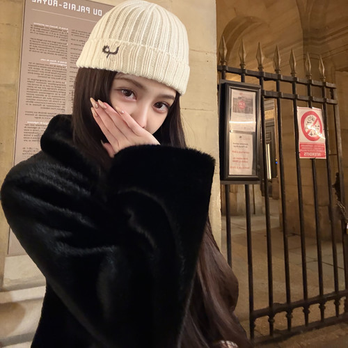 黑色环保水貂皮草女冬高级毛外套