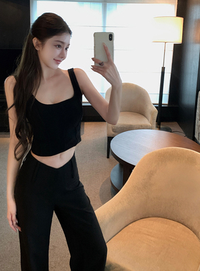 「少量现货」韩雨嘉【英区慢生活】黑色中腰西装慵懒喇叭裤女秋冬