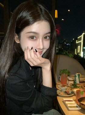 韩雨嘉黑色百搭小翻领牛仔服女秋复古气质设计感宽松显瘦短款外套