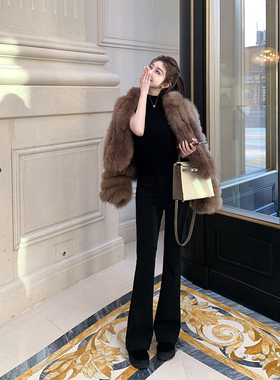 韩雨嘉【经典必入款】黑色高腰西装裤女冬弹力修身显瘦喇叭裤长裤