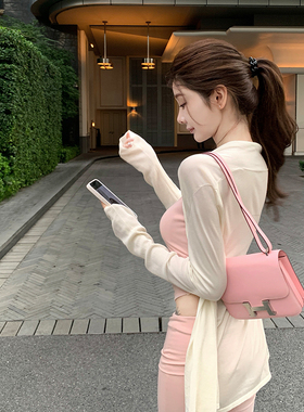 韩雨嘉米色长袖针织开衫女夏透气宽松慵懒中长款外套天丝防晒上衣