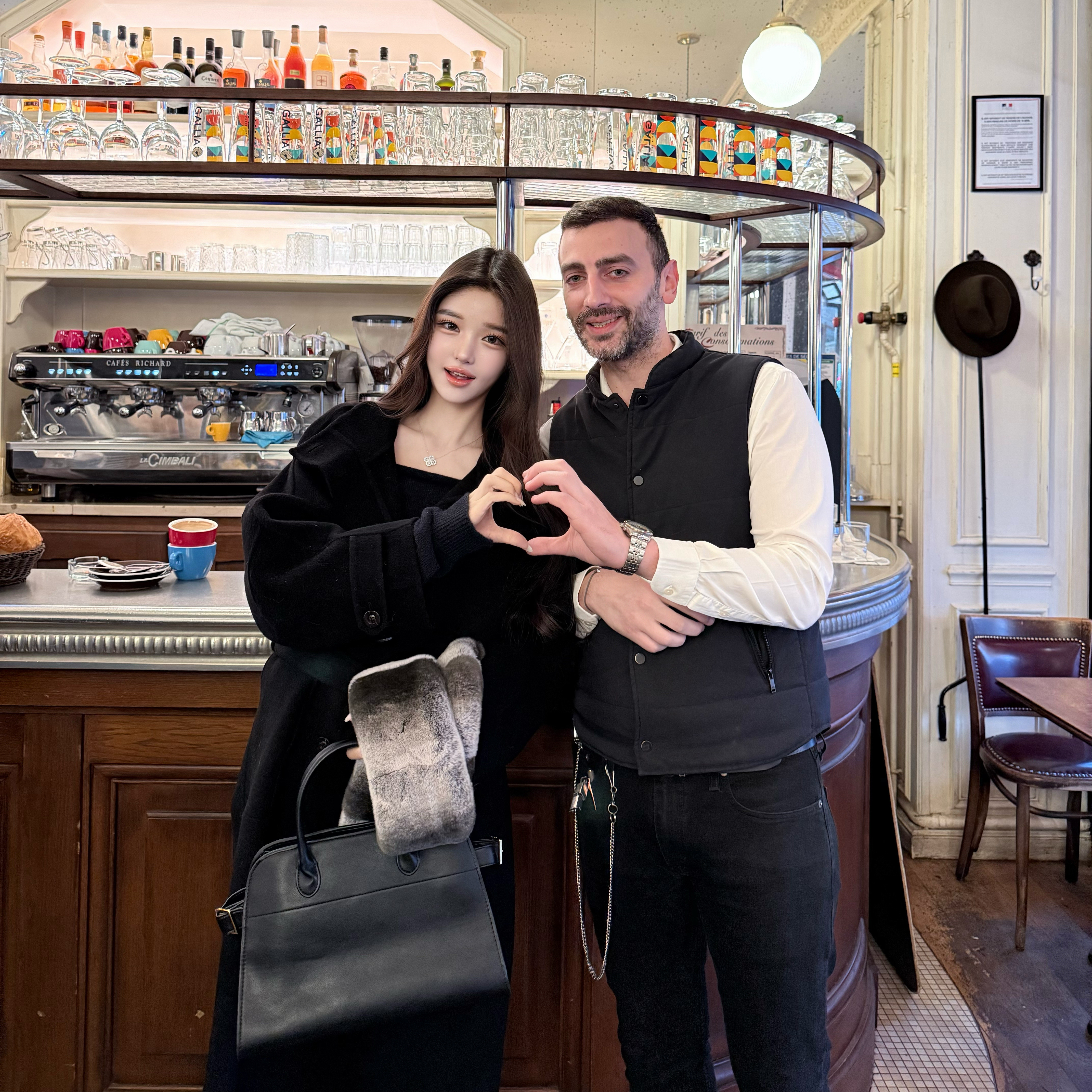 黑色极简立领系带长款双面呢大衣