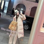 韩雨嘉 羽绒服 90白鸭绒宽松立领长款 奶芙粉 冬日云朵棉被款